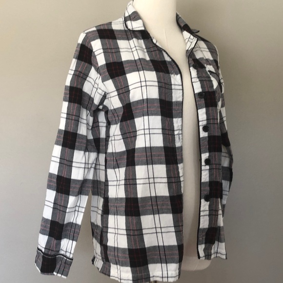 Extra Small Women's Sleep Shirt White Black Red Plaid Wondershop Long Sleeve - Picture 1 of 8